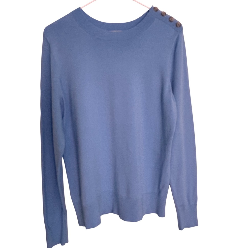 LOFT Crewneck Sweater Womens Large Blue Excellent Shoulder Button Detail 606913